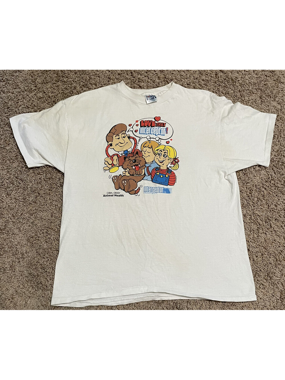 Vintage Animal Health Medication Interceptor Basis Dog T-Shirt (L-XL?)